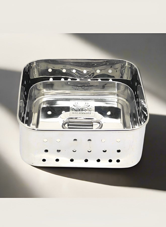 Nyra Kitchenware Stainless Steel Colander with Top Press Lid - Image 1